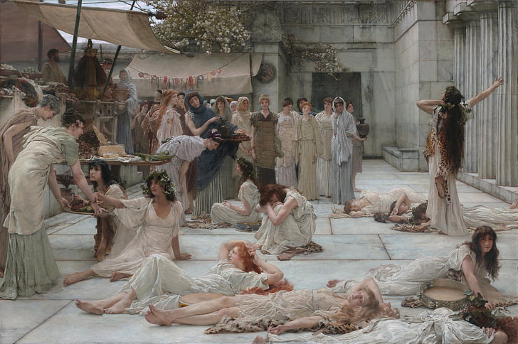 brown and white wooden house painting, classic art, Lawrence Alma-Tadema, ancient greece, HD wallpaper