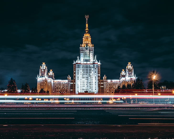 Rusia, Moskow, lampu, malam, Wallpaper HD