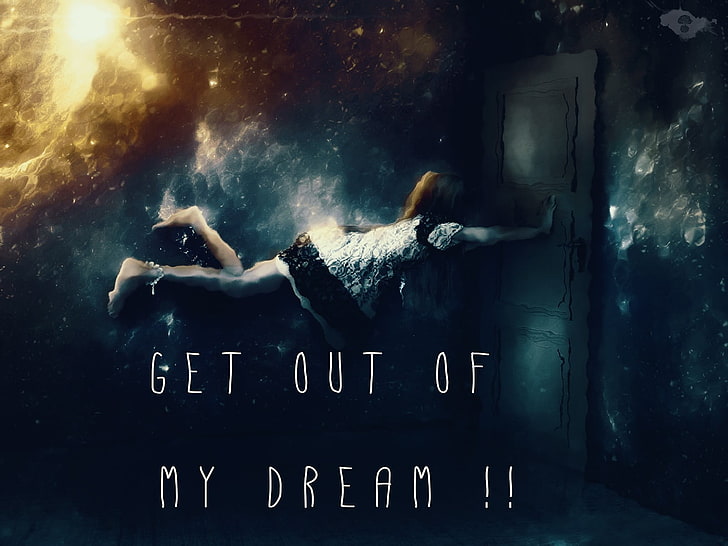 Get Out of My Dream! text, quote, galaxy, space, room, door, flying, sadness, planet, HD wallpaper