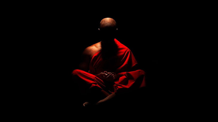 black, red, darkness, shadows, monk, black and red, relax, harmony, buddhism, religion, buddhist, faith, meditation, HD wallpaper