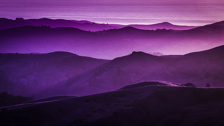 landscape, purple, mountains, HD wallpaper