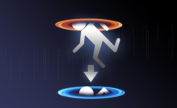 Portal 2 Искусство, оранжевая, белая и синяя иллюстрация телепортации, Игры, Портал, HD обои