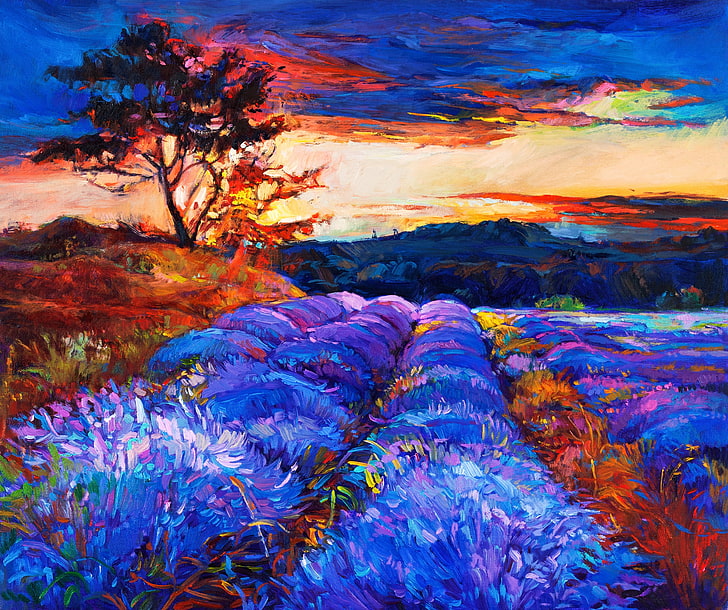 berbagai macam tanaman warna, lukisan, karya seni, lavender, Wallpaper HD