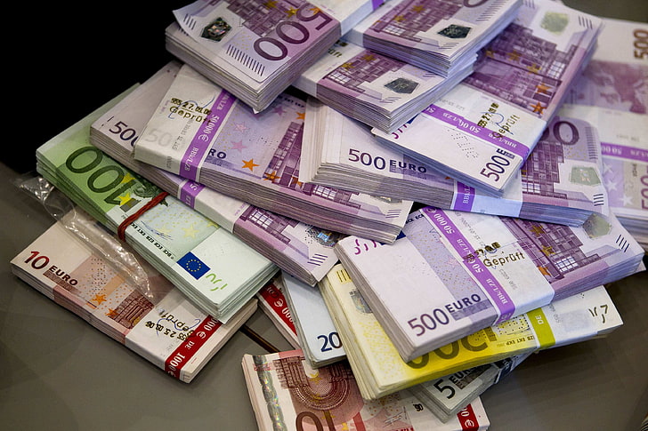 lote de notas com valores variados, euros, dinheiro, HD papel de parede