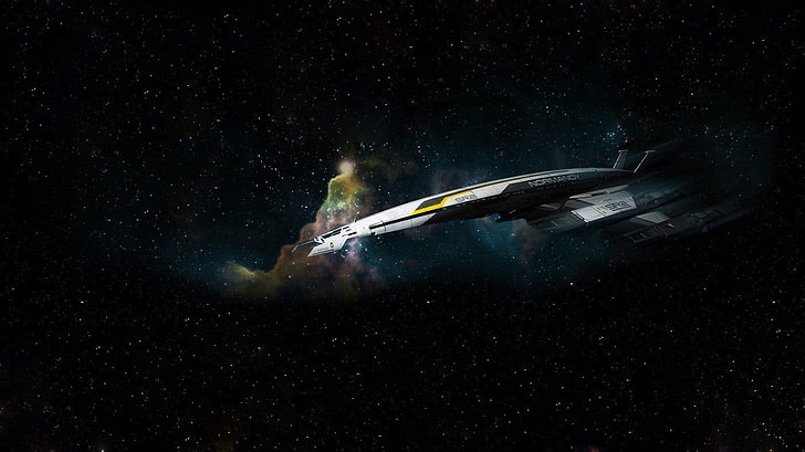 灰色の宇宙船、質量効果、質量効果2、ノルマンディーSR-2、宇宙、宇宙船、ビデオゲーム、 HDデスクトップの壁紙