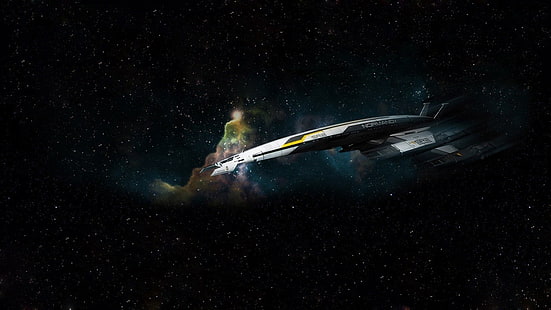 nave espacial cinza, Mass Effect, Mass Effect 2, Normandia SR-2, espaço, nave espacial, videogame, HD papel de parede HD wallpaper