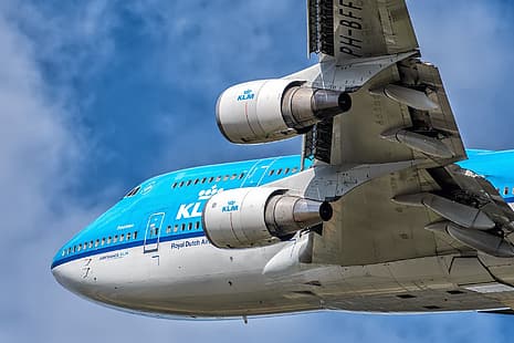 Самолет, Двигатель, Боинг, Авиалайнер, Боинг 747, KLM, Пассажирский самолет, Боинг 747-400, Механизация крыла, Royal Dutch Airlines, HD обои HD wallpaper