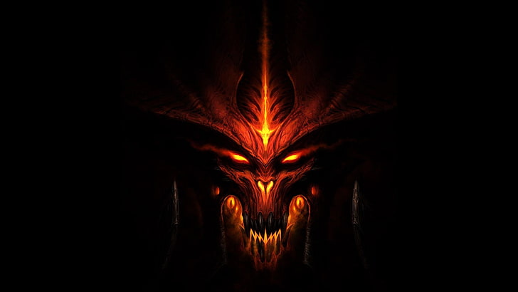 Diablo III, dunkel, böse, Diablo, Fantasiekunst, Gesicht, Augen, Feuer, Videospiele, einfacher Hintergrund, schwarzer Hintergrund, Dämon, Diablo 2, Diablo 3: Reaper of Souls, Blizzard Entertainment, HD-Hintergrundbild