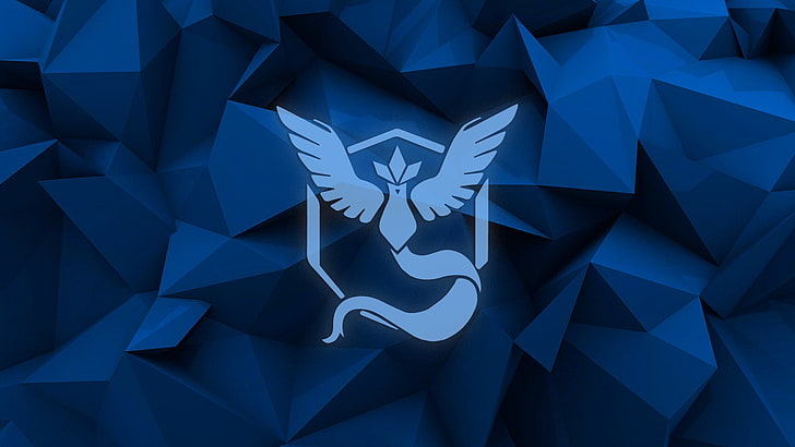 niebieskie skrzydlate logo zespołu Pokemon, niebieskie, Team Mystic, Pokémon, poly, Tapety HD