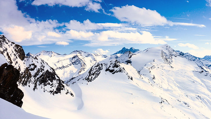 salju, gunung, alam, musim dingin, austria, petualangan, pegunungan Alpen, pegunungan, langit, Wallpaper HD