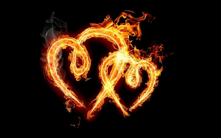 flaming heart digital wallpaper, love, HD wallpaper