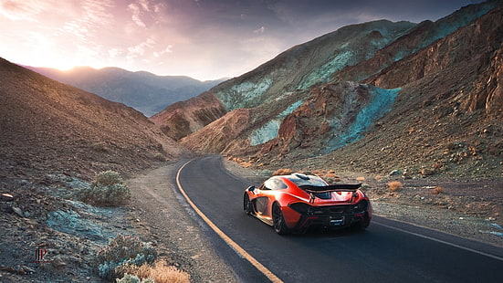 McLaren P1 hypercar, gunung berapi, lembah, McLaren, Hypercar, Volcano, Valley, Wallpaper HD HD wallpaper