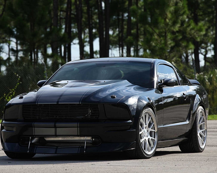 Ford Mustang Coupe negro, coche, Ford Mustang, Fondo de pantalla HD