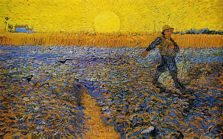 Sztuka klasyczna, malarstwo, Siewca, słońce, Vincent Van Gogh, Tapety HD