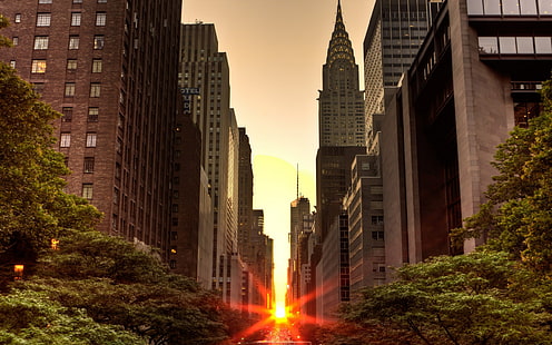 New York Sunset Buildings Небоскребы Sun Sunlight HD, закат, здания, городской пейзаж, солнечный свет, небоскребы, новые, солнце, йорк, HD обои HD wallpaper