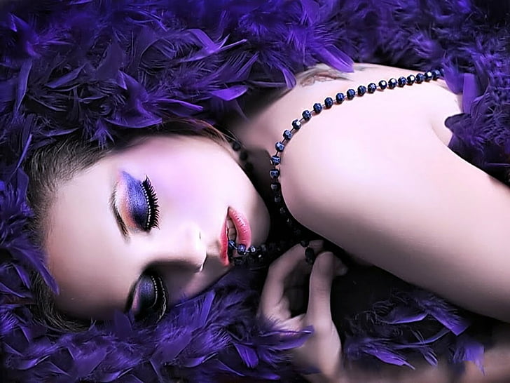 Fantasy, Women, Feather, Girl, Purple, Woman, HD wallpaper