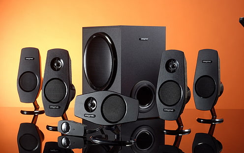 Speakers, black home theater system, photography, 2560x1600, speaker, HD wallpaper HD wallpaper