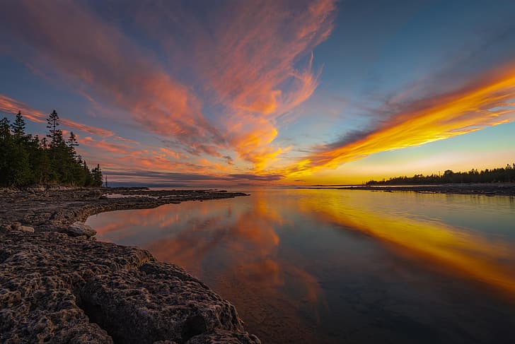 clouds, sunset, nature, landscape, Ontario, lake, HD wallpaper
