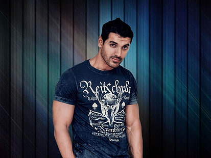 John Abraham Shirt, camiseta preta com gola redonda preta e branca masculina, Bollywood Celebridades, Celebridades masculinas, bollywood, ator, HD papel de parede HD wallpaper