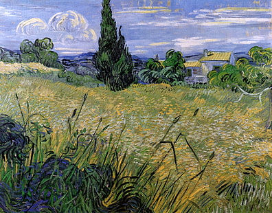 Verde, Vincent van Gogh, con cipresso, campo di grano, Sfondo HD HD wallpaper
