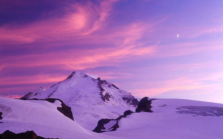 white mountain, landscape, Earth, nature, sky, Moon, mountains, snow, HD wallpaper