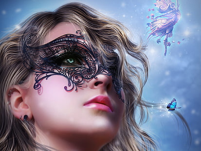 Kunst Fantasie Mädchen Gesicht, Maske, Fee, Kunst, Fantasie, Mädchen, Gesicht, Maske, Fee, HD-Hintergrundbild HD wallpaper