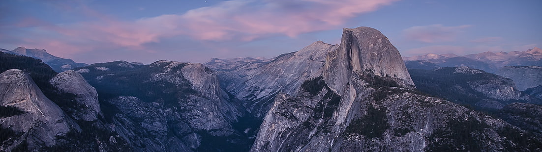 formações rochosas marrons, paisagem, Half Dome, Parque Nacional de Yosemite, exibição múltipla, HD papel de parede HD wallpaper
