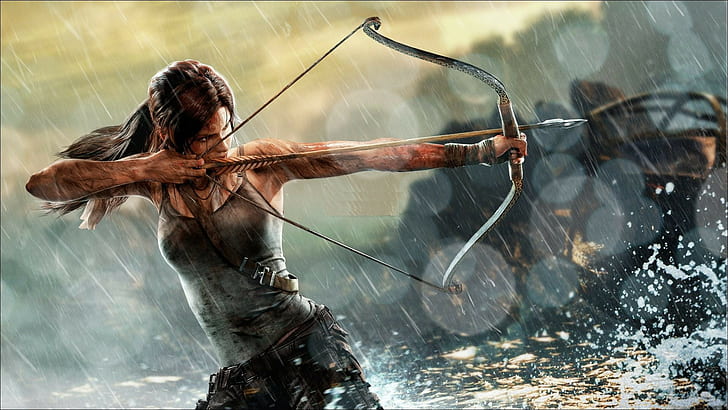 Tomb Raider, Rise Of The Tomb Raider, Lara Croft, Videojuegos, Arcos, Arqueros, Lluvia, Tomb Raider, Rise of the Tomb Raider, Lara Croft, Videojuegos, Arcos, Arqueros, Lluvia, 1920x1080, Fondo de pantalla HD