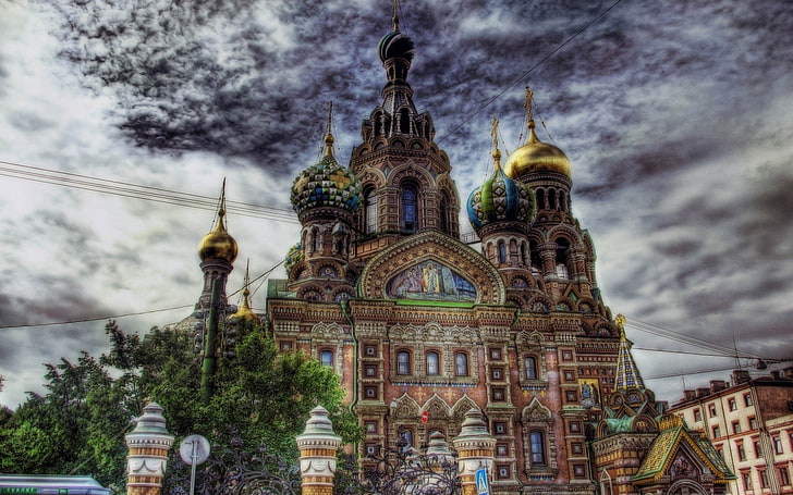 大聖堂、血の上の救世主教会、建築、大聖堂、教会、色、ドーム、HDR、人工、写真、宗教、ロシア、サンクトペテルブルク、 HDデスクトップの壁紙