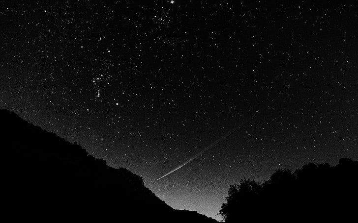 astronomy, space, black, sky, night, beautiful, falling, star, HD wallpaper