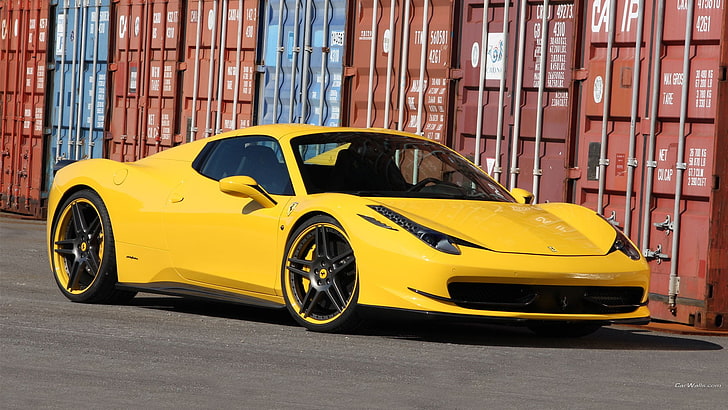 желтое купе, Ferrari 458, суперкары, Ferrari, желтые машины, суперкар, автомобиль, HD обои
