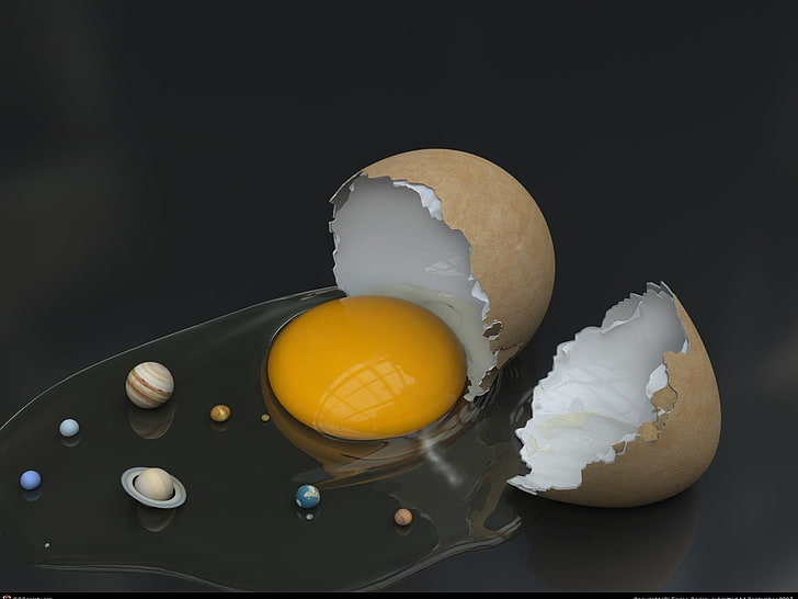 계란 태양계, 계란 및 태양계 일러스트, 3D, 우주, 계란, HD 배경 화면