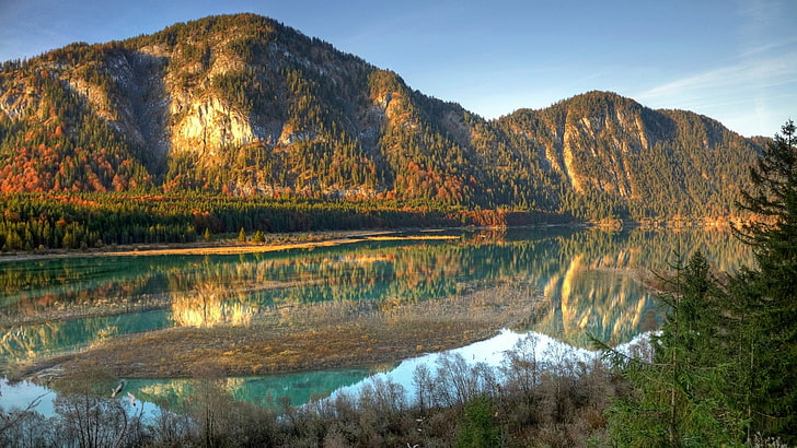 зеленая горная цепь, природа, пейзаж, озеро, HDR, Весенние горы, США, Невада, отражение, горы, HD обои