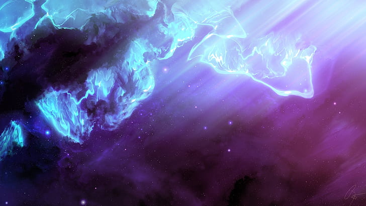 colorful, space, universe, blue, nebula, pink, background, stars, rays, purple, HD wallpaper
