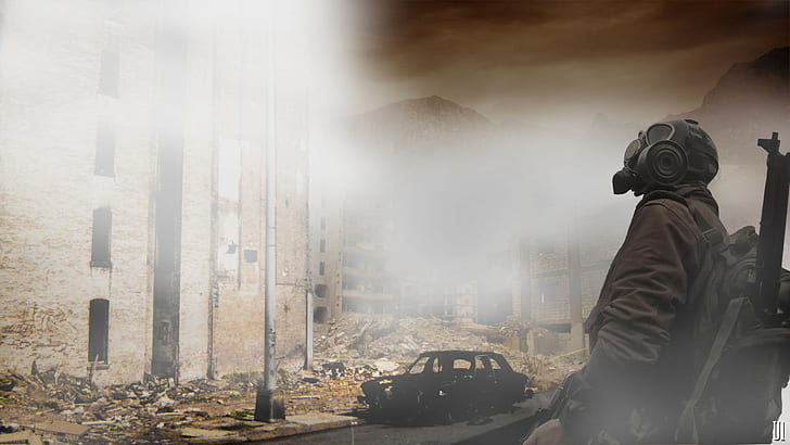 apokalyptisch, Gasmasken, Ruinen, HD-Hintergrundbild