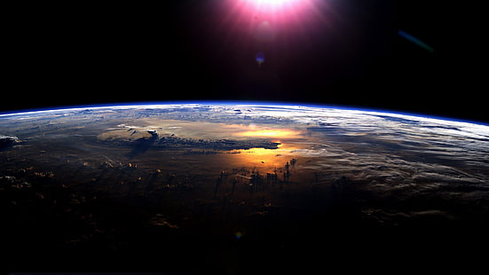 photo aérienne de la planète bleue, espace, terre, soleil, planète, art de l'espace, art numérique, atmosphère, nuages, satellite, Fond d'écran HD HD wallpaper