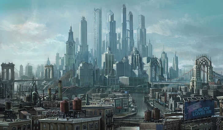 высотные здания, город, будущее, небоскребы, арт, мегаполис, Saints Row the Third, HD обои