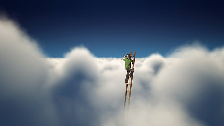clouds, ladders, HD wallpaper