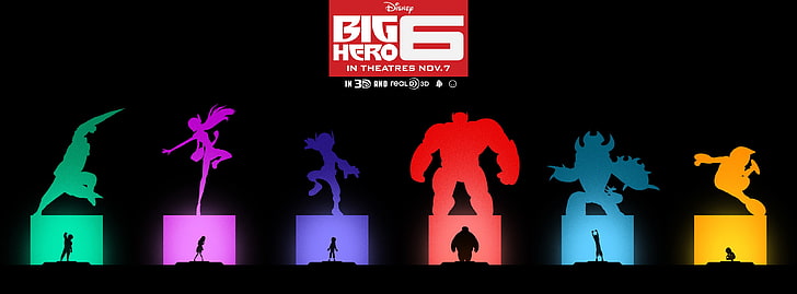 Big Hero 6 poster, Big Hero 6, Hiro Hamada (Big Hero 6), movies, animated movies, Honey Lemon (Big Hero 6), Go Go Tomago, Fred (Big Hero 6), Wasabi (Big Hero 6), HD wallpaper