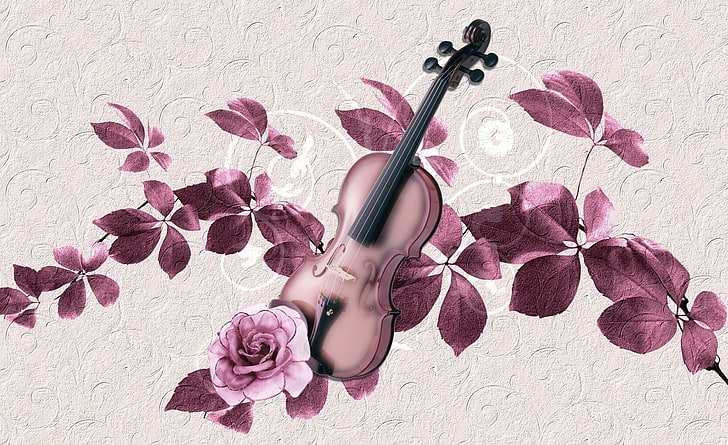 Violin Art, pink viola floral painting, Vintage, Music, HD wallpaper