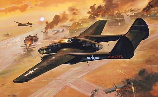 La seconda guerra mondiale, aerei militari, militari, aerei, aerei, Nightfighter, Northrop P-61 Black Widow, guerra, notte, Sfondo HD HD wallpaper