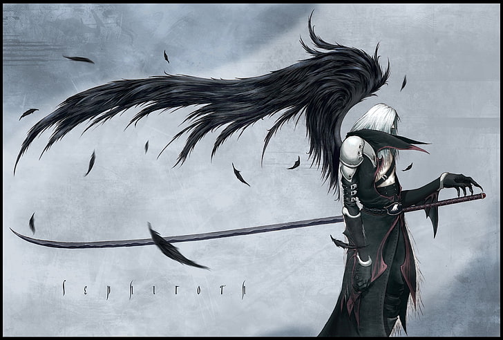 Sepiroth bir kanatlı melek duvar kağıdı, Final Fantasy VII, Sephiroth, katana, kanatlar, HD masaüstü duvar kağıdı
