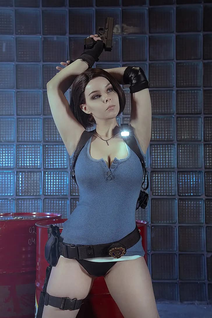 Helly von Valentine, model, cosplay, women indoors, shoulder lamp, Resident Evil 3 Remake, HD wallpaper