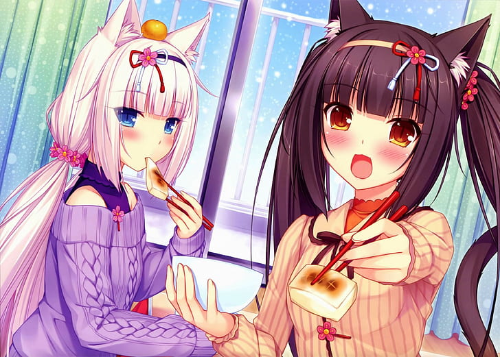 Tierohren, Anime Girls, Schokolade (Neko Para), Neko Para, Neko Works, Nekomimi, Vanille (Neko Para), HD-Hintergrundbild
