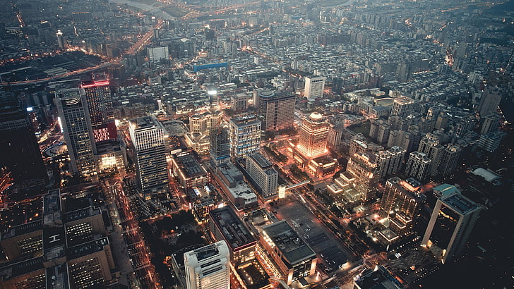 noite, luz, cidade, taiwan, taipei, ásia, fotografia aérea, paisagem urbana, china, HD papel de parede