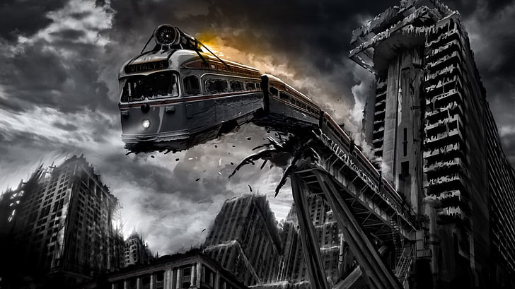 train, apocalyptic, vehicle, city, HD wallpaper