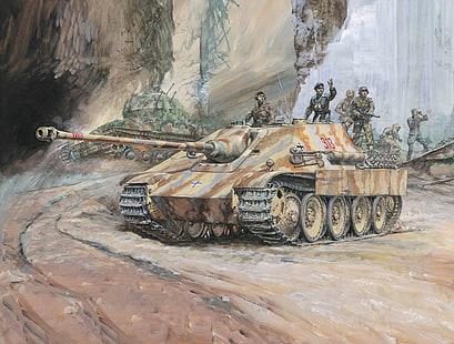 pintura de tanque militar marrón, figura, el segundo mundo, los alemanes, sau, la Wehrmacht, Jagdpanther, Sd.Car.173, artillería autopropulsada, caza de tanques, Fondo de pantalla HD HD wallpaper