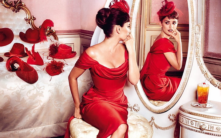 Червено облекло на Пенелопе Крус, знаменитости, знаменитост, Круз Пенелопа, разкошна жена, HD тапет