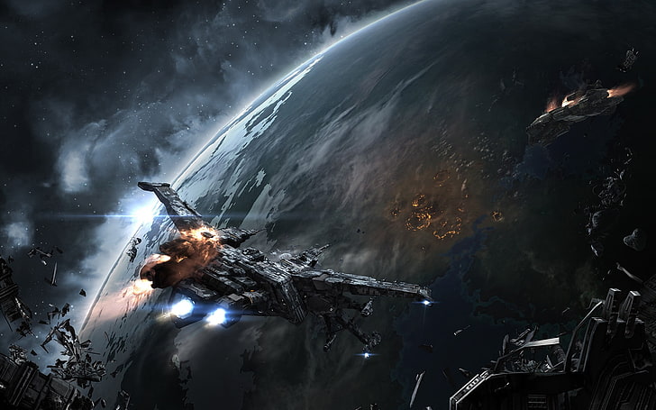 космические корабли цифровые обои, EVE Online, научная фантастика, космос, космический корабль, космический бой, Caldari, видеоигры, HD обои