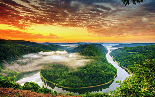 Saar Loop Германия, река, природа, саар, бримка, Германия, HD тапет HD wallpaper